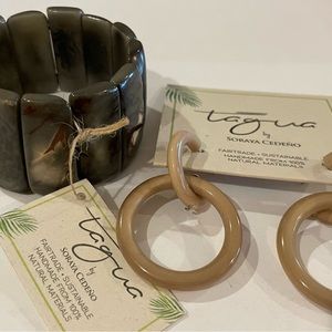 NWT Tagua by Soraya Cedeno Tan Brown Earrings Bracelet